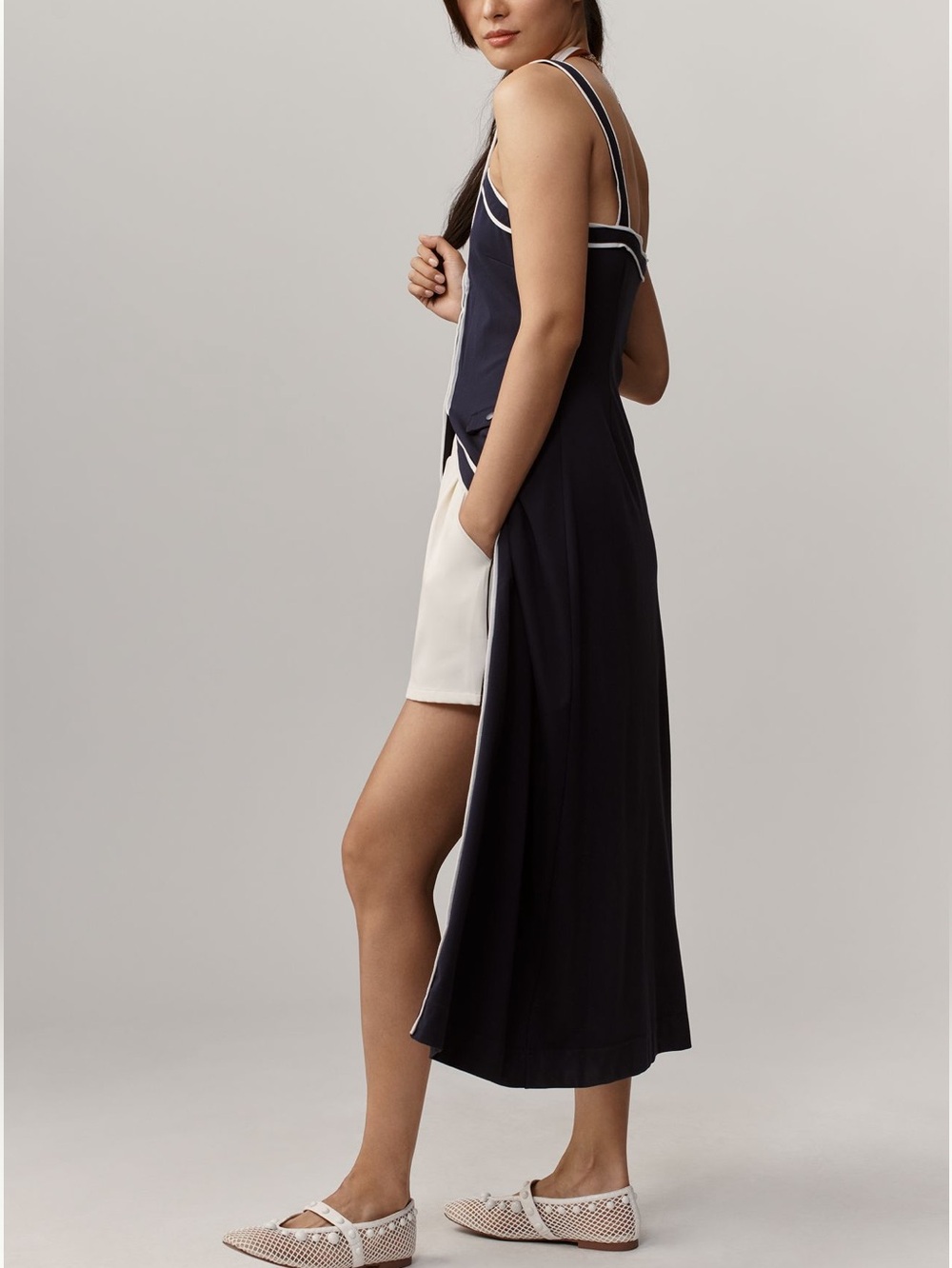 Anthropologie Button Front Long Line Shirt Maeve New Small Navy Blue - Picture 5 of 14